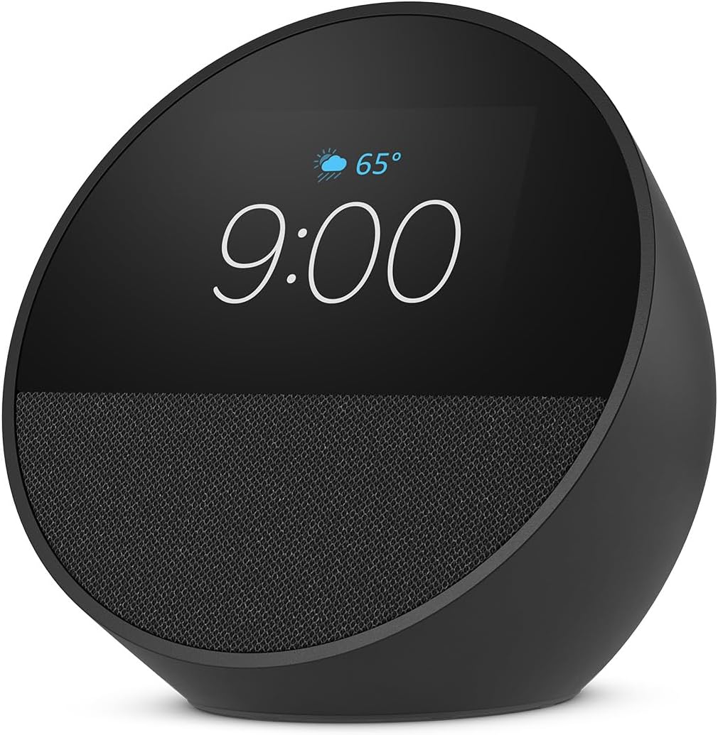 Echo Spot (newest model), Great for nightstands, offices and kitchens, Smart alarm clock with Alexa+ Early Access, Black