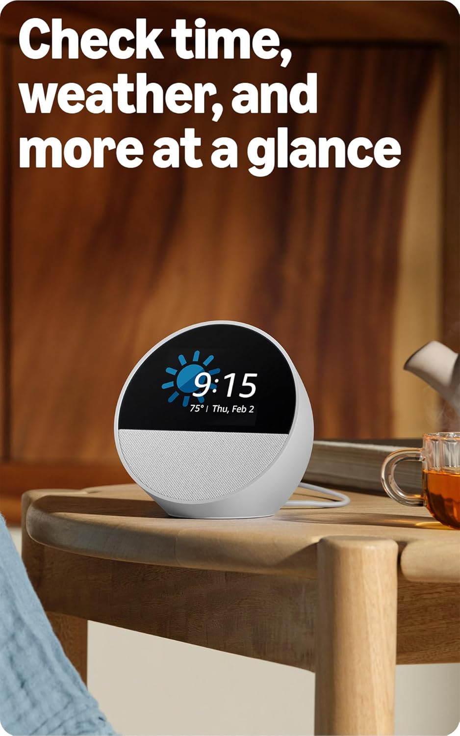 Echo Spot (newest model), Great for nightstands, offices and kitchens, Smart alarm clock with Alexa+ Early Access, Black