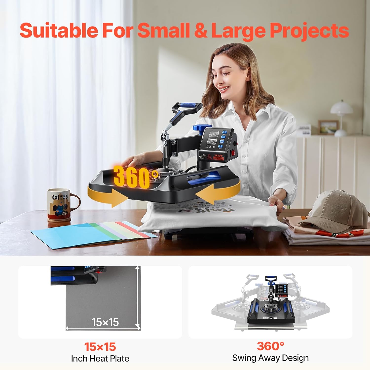 SucceBuy Combo Heat Press Machine 5/6/8 in 1 30*38CM 38*38CM Muntifunctional Sublimation Printer Transfer Mug Hat Plate T-Shirt