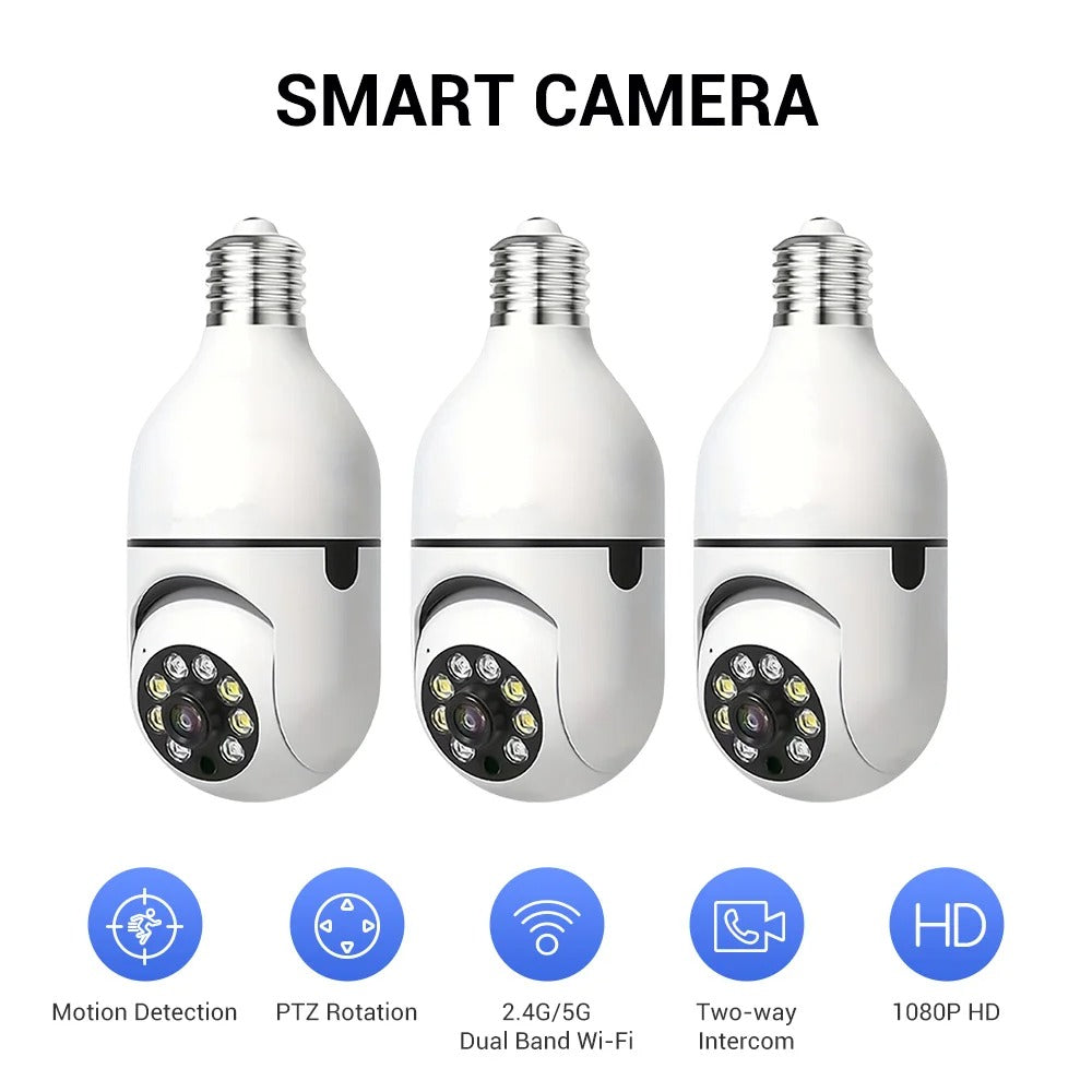 Ease Life APP-Light Bulb Security Cameras Outdoor Wireless WiFi Camera 5GHz, 360 Degree, E27 Light Socket Screw In Securi