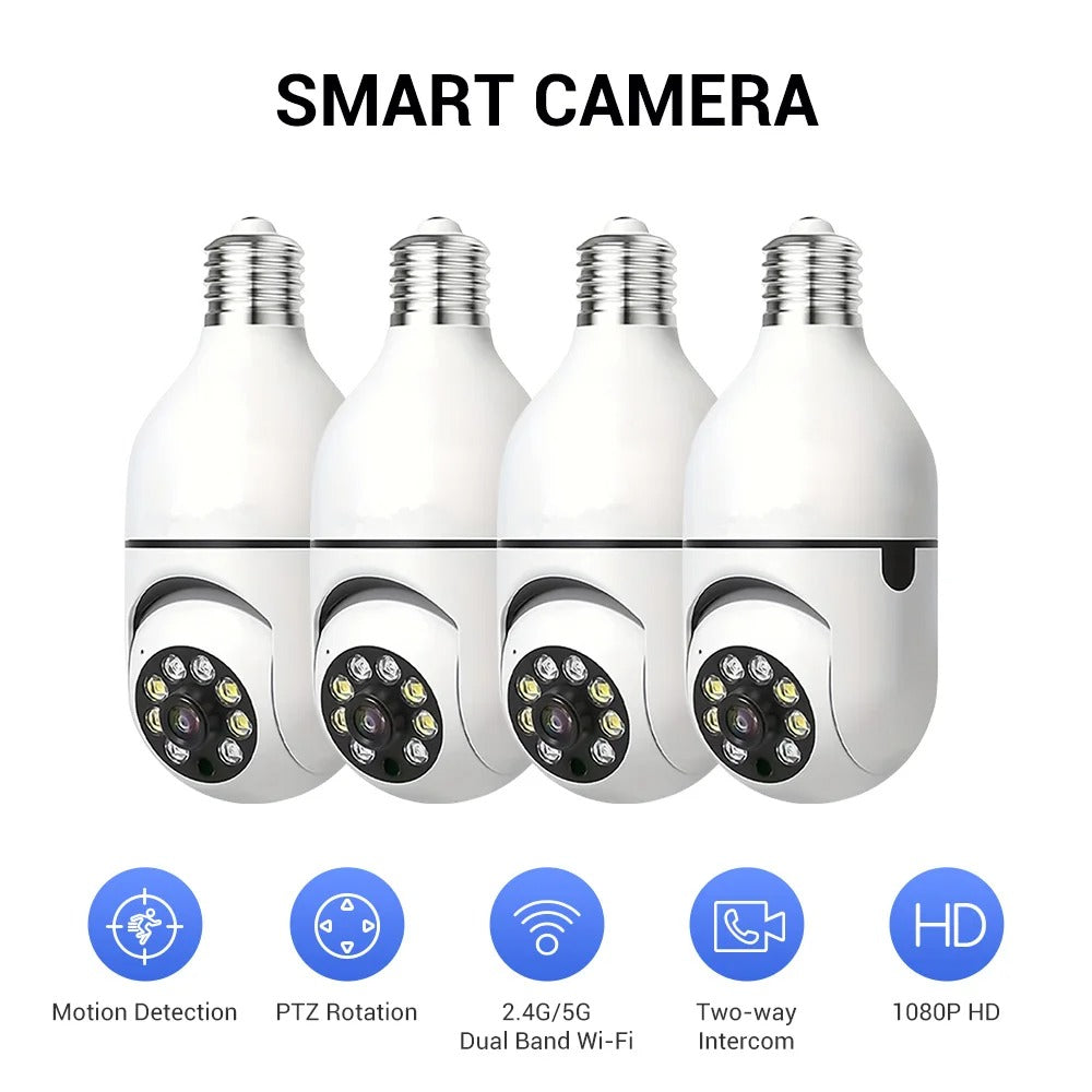 Ease Life APP-Light Bulb Security Cameras Outdoor Wireless WiFi Camera 5GHz, 360 Degree, E27 Light Socket Screw In Securi