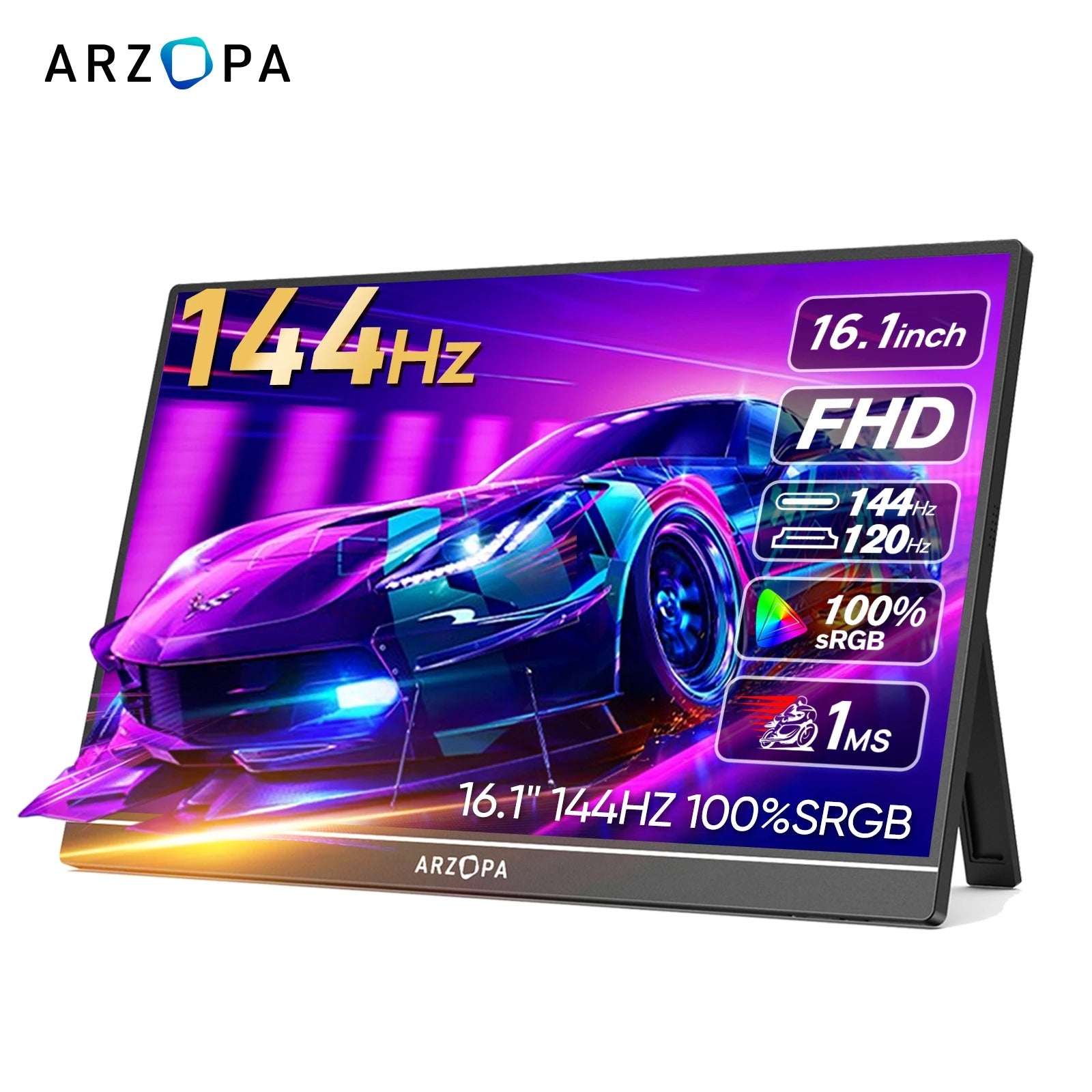 ARZOPA 16.1 inch 100% sRGB 144Hz Portable Monitor Gaming Laptop Display with Type C Mini HDMI For PS/Steam/Deck/Switch/PC/Mac