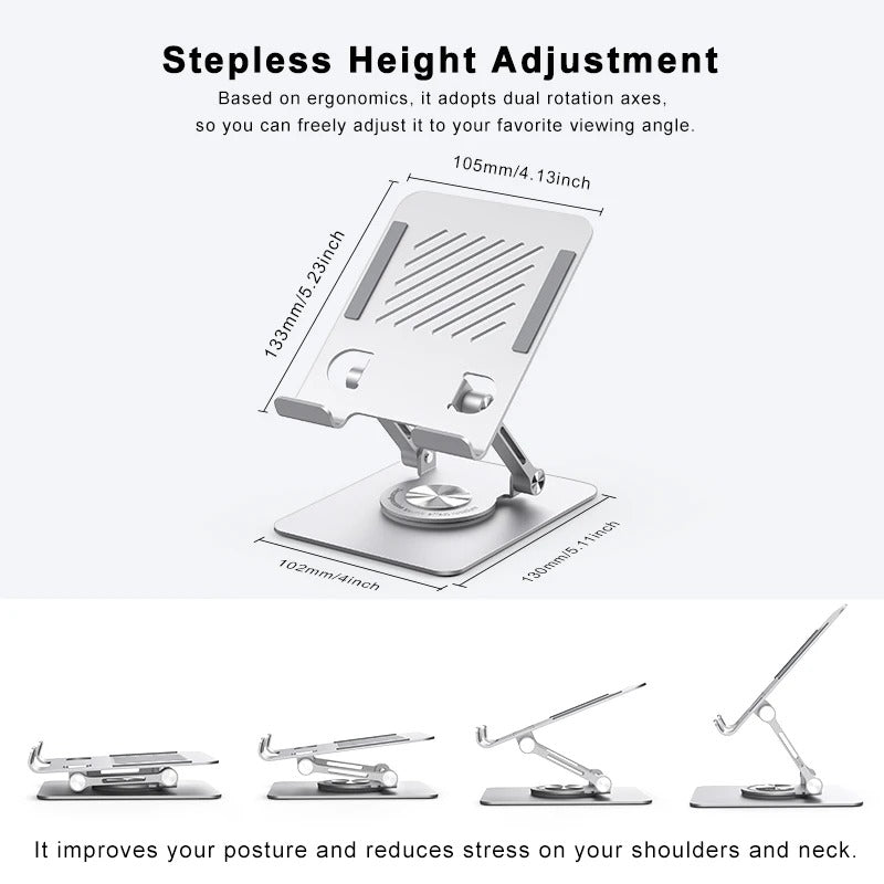 ST04 Swivel Tablet Stand Aluminum Portable 360 Rotating Tablet Stand Holder for Desk Business Kitchen Desktop for IPAD