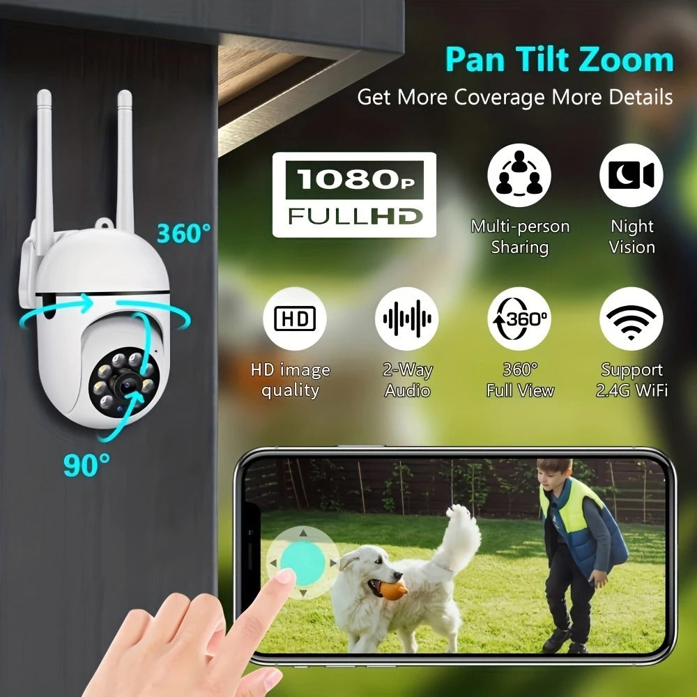 Ease Life APP Wireless 1080P HD Indoor/Outdoor WiFi Security Camera, Color Night Vision, 2-Way Audio, 360° Black Y108